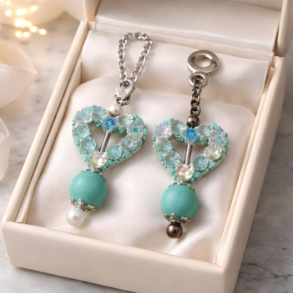 Aqua Floral Heart Tumbler Straw And Handle Charms. Tumbler Not Included.